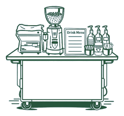 Qadeer Coffee Co mobile beverage cart illustration