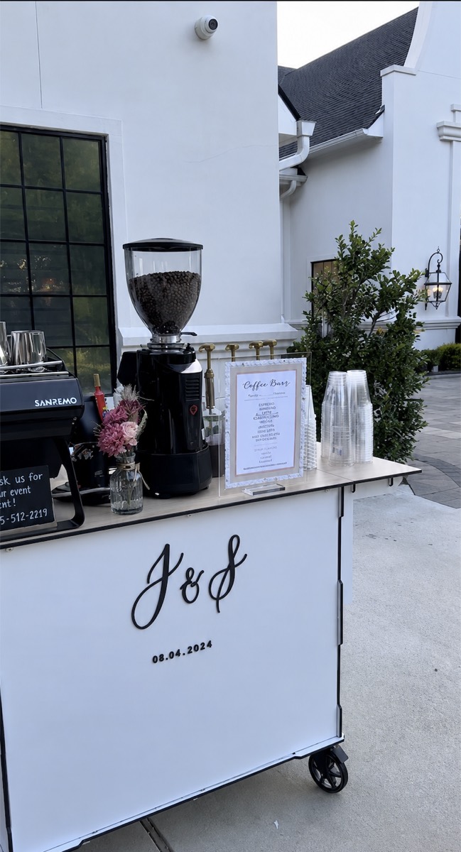 Qadeer Coffee Co cart with a personalized wedding monogram